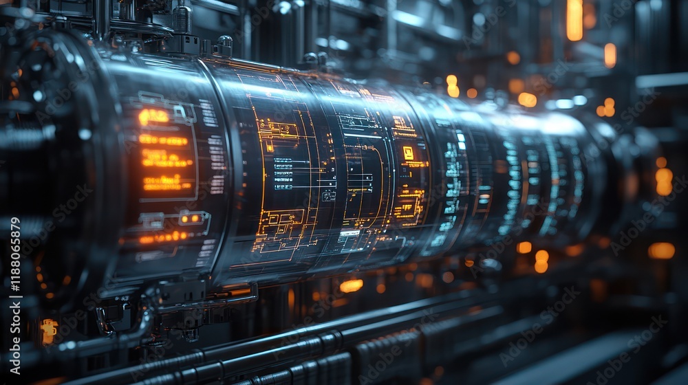 Poster futuristic technology: cyberpunk digital interface display system