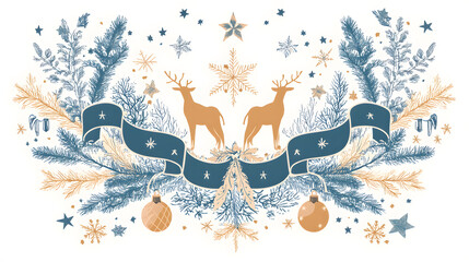 Obraz premium Luxurious Christmas and Holiday Promotion Banner with Elegant Ornaments, for Tags, Posters, and Banners with Ample Space for Custom Text Overlay