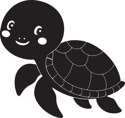A cute turtle kawi silhouette chibi vector and illustration design using black color.