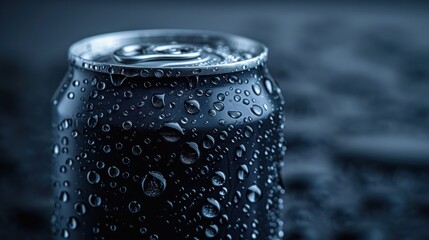 Photo of a sleek, dewy, fresh-looking unbranded beverage can