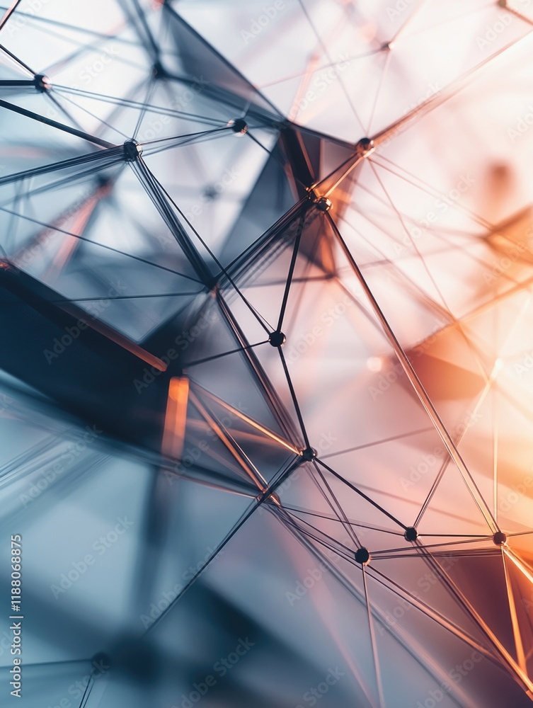 Poster complex web of lines and shapes with a bright orange hue. the image is abstract and he is a represen