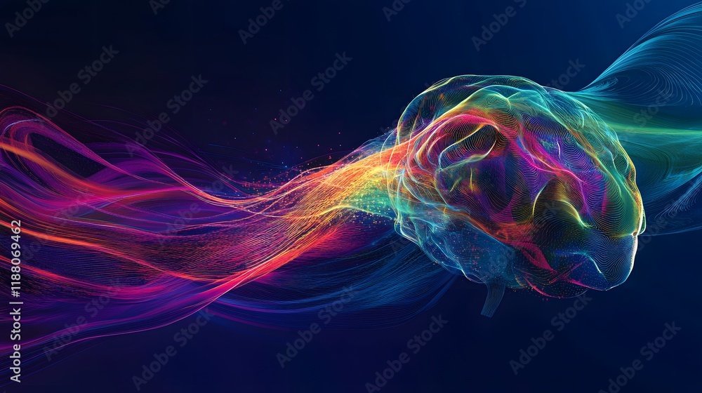 Poster abstract brain waves colorful neural network