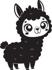 A cute alpaca kawi silhouette chibi vector and illustration design using black color.