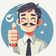 A businessman giving a thumbs-up sign, positive feedback, business approval, professional success, one continues line art vector illustration