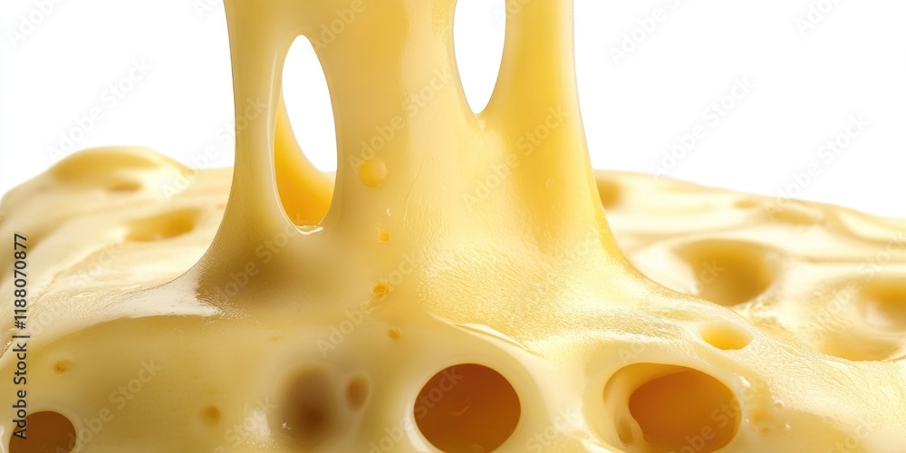 Poster large blob of yellow cheese is oozing out of a container. the cheese is very thick and has a lot of 