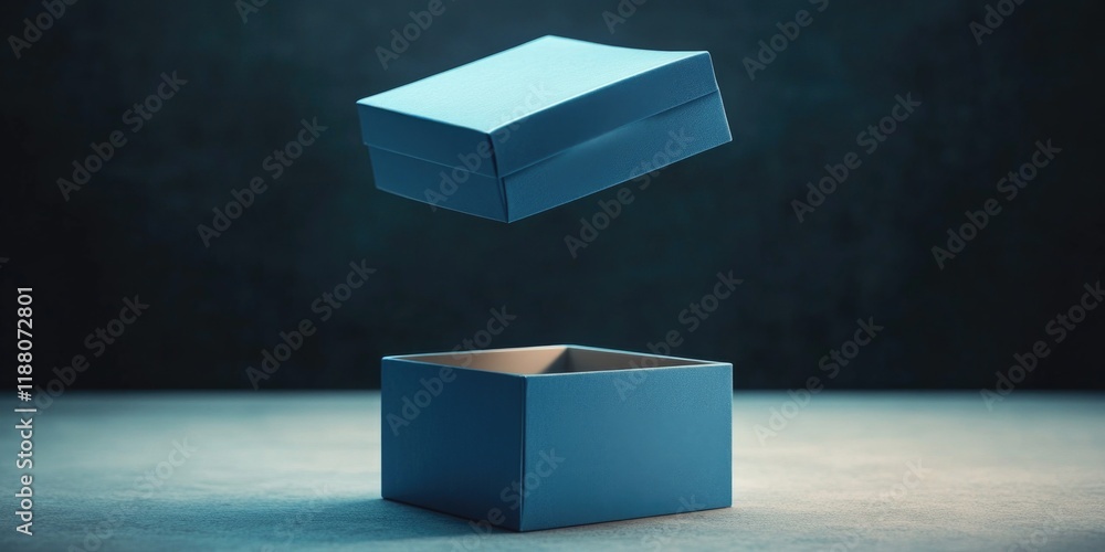 Aufkleber blue box with a white lid is open, revealing a white object inside. the box is empty and the lid is 