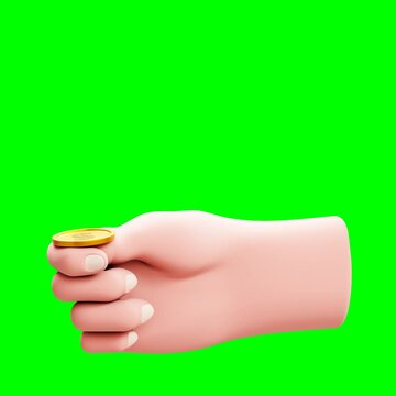 hand flipping coin 3d animation green screen