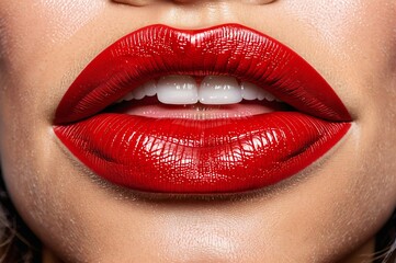Obraz premium A woman with a red lip is smiling