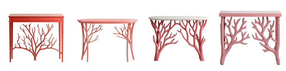 Obraz premium Stylish and Functional Minimalist Tree Branch Inspired Wooden Tables Elegant Organic Decor Accent Pieces for Modern Home Office or Restaurant Interior Design Concepts