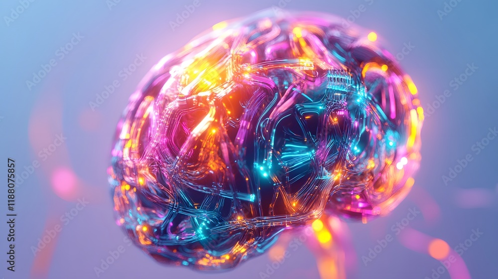 Poster abstract brain neural network illuminated with vibrant colors
