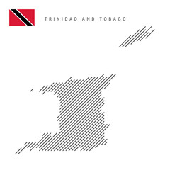 Trinidad and Tobago map from pattern of black slanted parallel lines. Map with gray diagonal lines. Silhouette of a country made of oblique hatching. Vector illustration isolated on white.