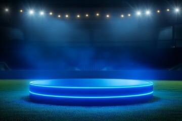 Stage podium with lighting, Stage Podium Scene with for Award Ceremony on blue Background, Vector illustration