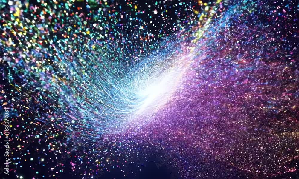 Aufkleber a mesmerizing abstract animation featuring glowing particles and dust in vibrant colors, creating a 