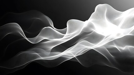 Fototapeta premium Abstract white waves on black background; design element