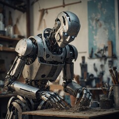 A robot artist sculpting a statue.