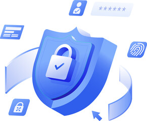 Data protection Cybersecurity Privacy 3D Shield, Cyberattack Threats digital network illustration Clipart