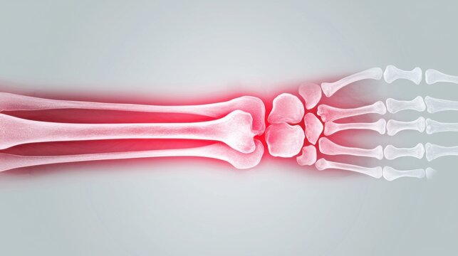 An artistic representation of an X-ray image showing a hematoma overlay on a broken bone