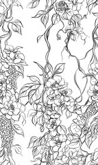 Creative Seamless Pattern 2D Doodle Floral Illustrations for wallpaper, card, tile.