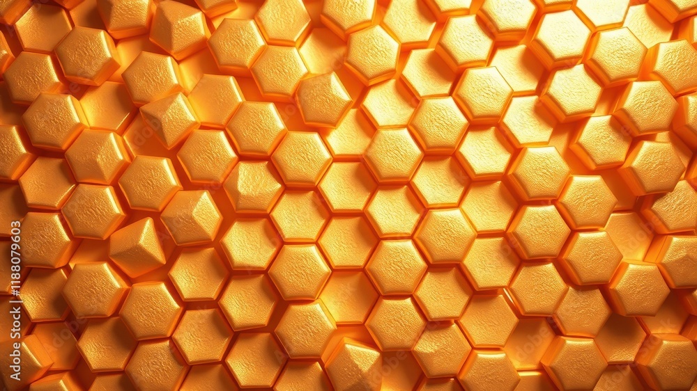 Wall mural a close-up view of a repeating pattern of hexagonal shapes, each rendered in a rich, golden hue, cre