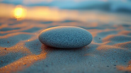 Stone on Sand at Sunset