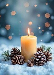 Magical Winter Candle with Pine Cones..
