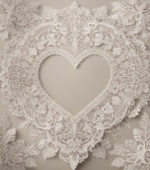 A delicate lace doily with a subtle heart shape design and intricate patterns, wedding decorations, decorative items, heart-shaped doilies