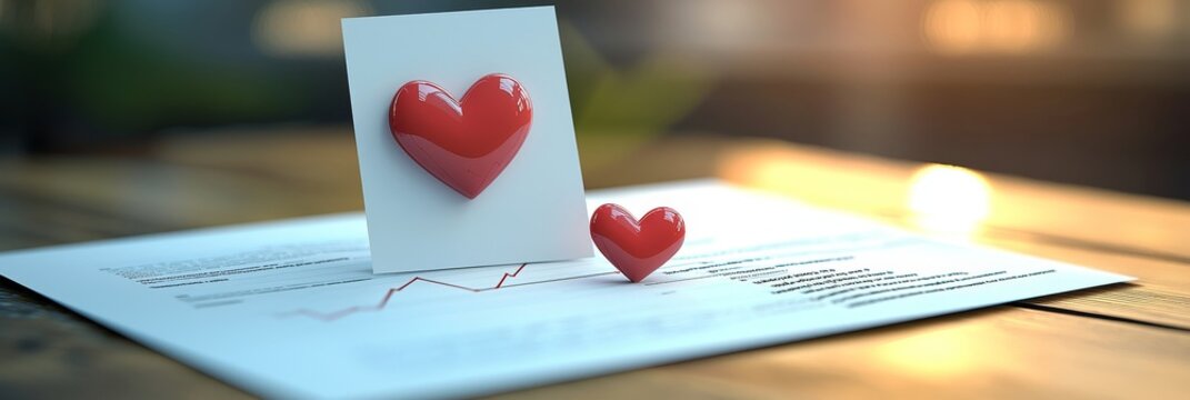 health warning  reporting concept. Two heart shapes on a greeting card symbolizing love and affection.