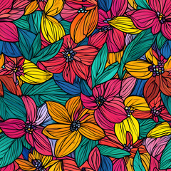 Creative Seamless Pattern 2D Doodle Floral Illustrations for wallpaper, card, tile.