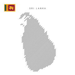 Sri Lanka map from pattern of black slanted parallel lines. Sri lankan map with gray diagonal lines. Silhouette of a country made of oblique hatching. Vector illustration isolated on white.