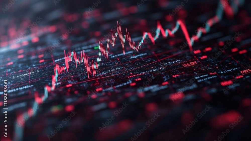 Poster abstract stock market data visualization with red and black color scheme