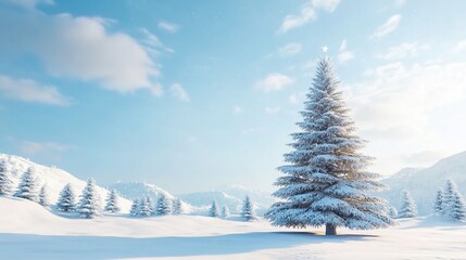 Fototapeta premium A serene winter landscape featuring snow-covered trees under a clear blue sky.