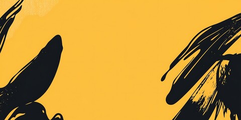 Fototapeta premium Abstract black ink strokes on yellow background. Design element for website or print