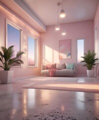 Soft pastel lighting illuminates the space creating a peaceful ambiance , pastel illumination, serene atmosphere