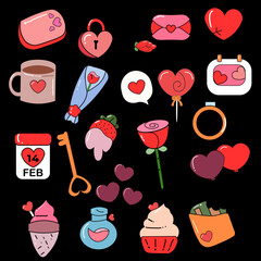 valentine icons with hearts