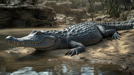 Obraz premium Crocodile basking in sun.