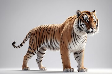 Majestic tiger standing, isolated on white background.