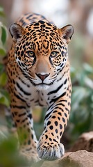 Obraz premium Majestic Jaguar Stalking Through Lush Foliage