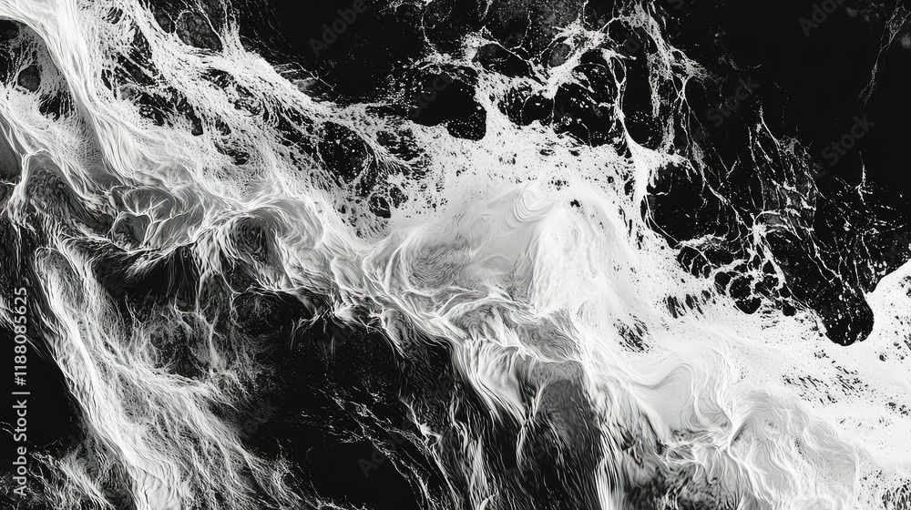 Poster black and white abstract ocean waves with dynamic fluid patterns