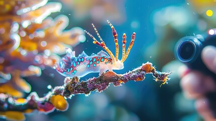 Vibrant Underwater Scene Featuring Colorful Sea Slug on Coral