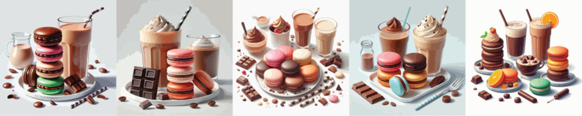 vector set of macaron dishes from France