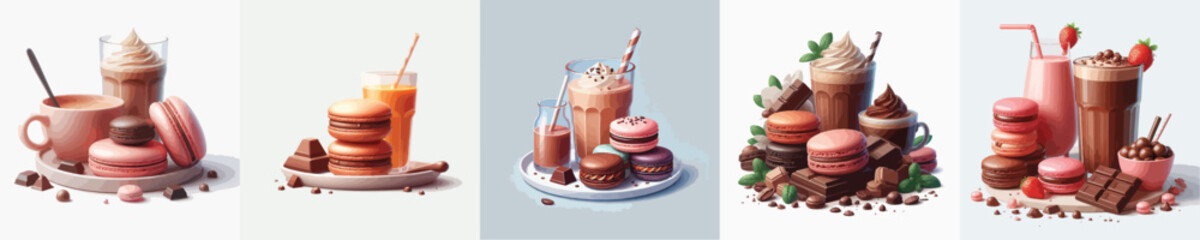 vector set of macaron dishes from France