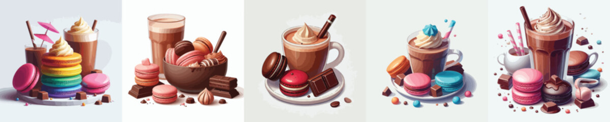 vector set of macaron dishes from France