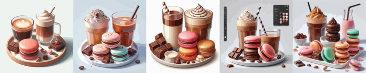 vector set of macaron dishes from France