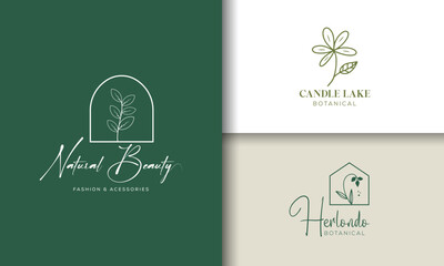 botanical floral element hand-drawn logo vector template
