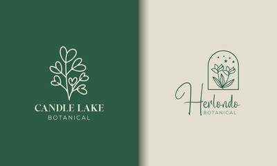 botanical floral element hand-drawn logo vector template