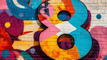 Fototapeta premium Colorful Graffiti Eight On Brick Wall