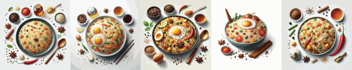 vector set of delicious fried rice dishes