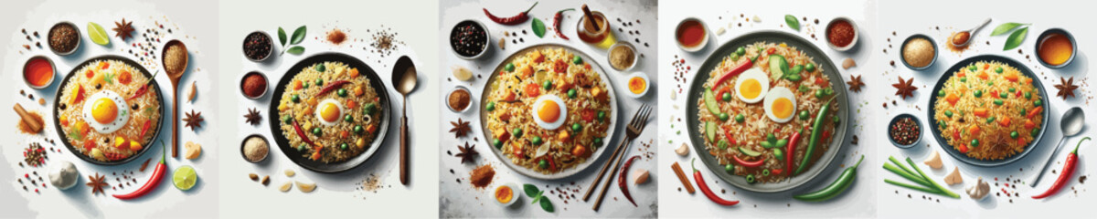 vector set of delicious fried rice dishes