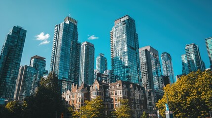 Fototapeta premium Urban Skyline with Historic Building and Modern Skyscrapers