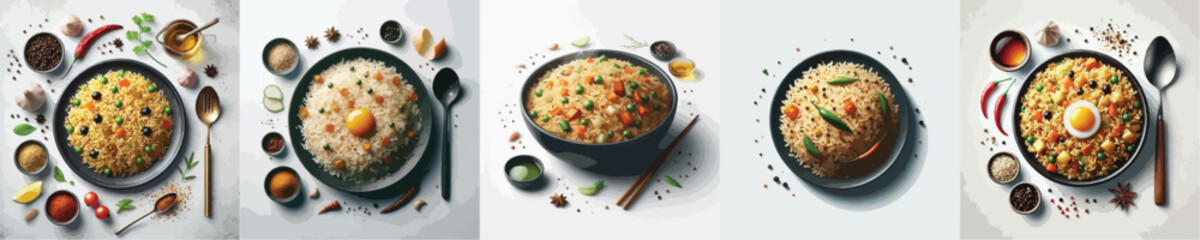 vector set of delicious fried rice dishes